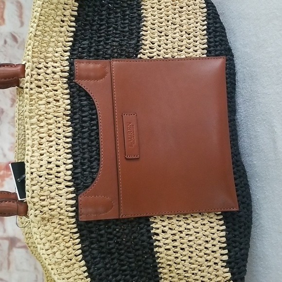 New Ralph Lauren Striped Straw Daphney Tote Bag - Picture 11 of 14